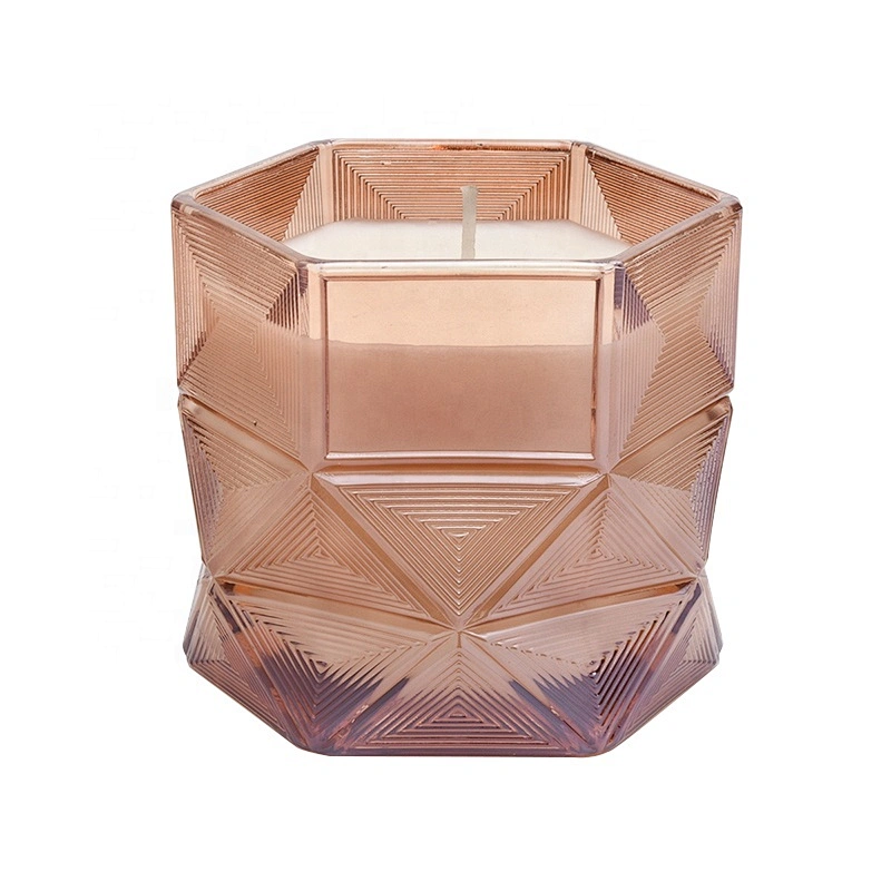 Sunny amber Hexagon decorative candle glass holder container
