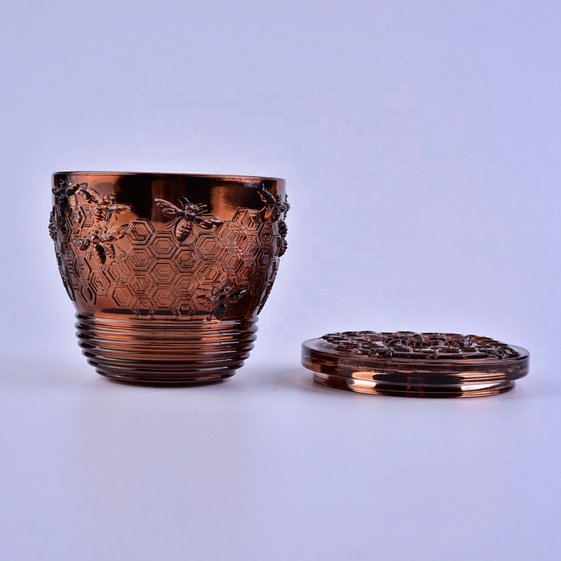 Wholesales luxury tealight glass candle container with gold lid