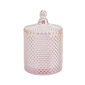 Pink Glass Candle Jar With Lids Wholesale