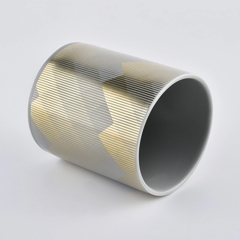 Matte Grey Ceramic Candle Jar With Custom Gold Printing