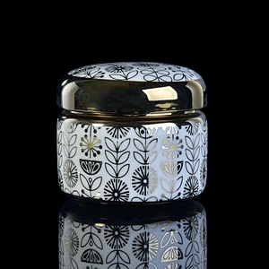 8oz 10oz 20oz Wholesales golden candle ceramic jar with lids