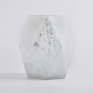 Big size polygon mercury electroplating frosted painting glass candle containers for home decor