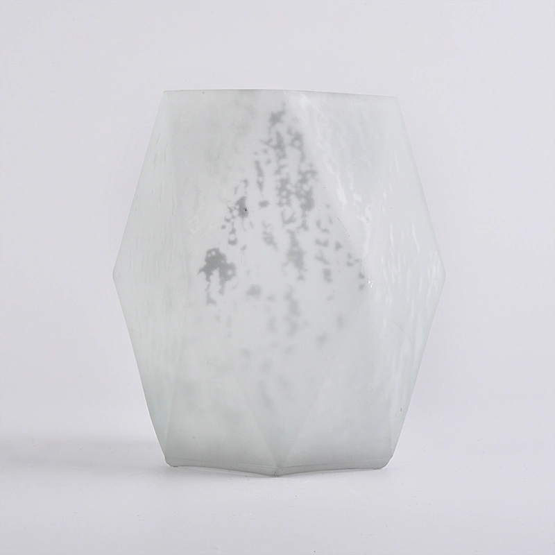 Big size polygon mercury electroplating frosted painting glass candle containers for home decor