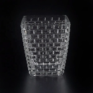 Clear square hand cut glass candle holder 350ml