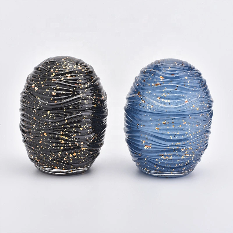 Black egg shaped glass candle holder with lid home decor