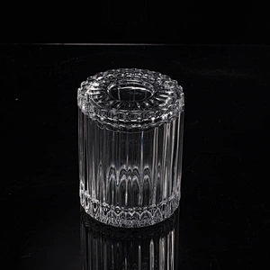 Custom color luxury GEO Cut stripe glass candle jar with lid