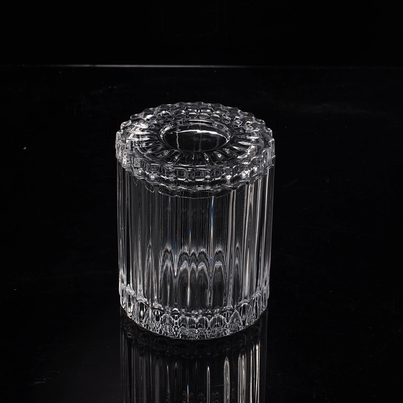Custom color luxury GEO Cut stripe glass candle jar with lid