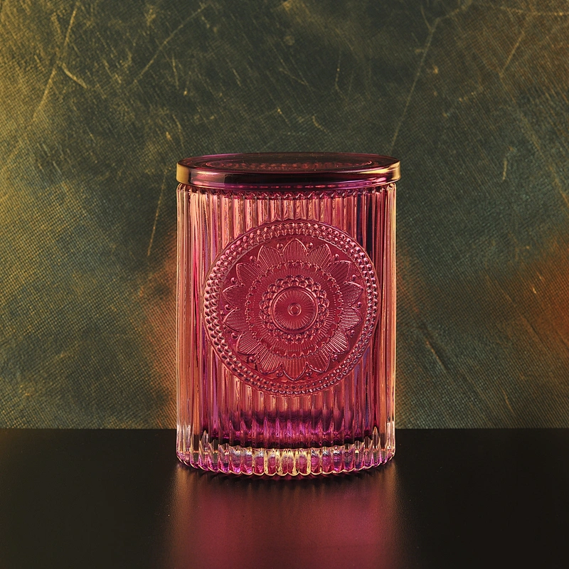 Luxury lotus crystal glass candle jar with lid 10oz 12oz
