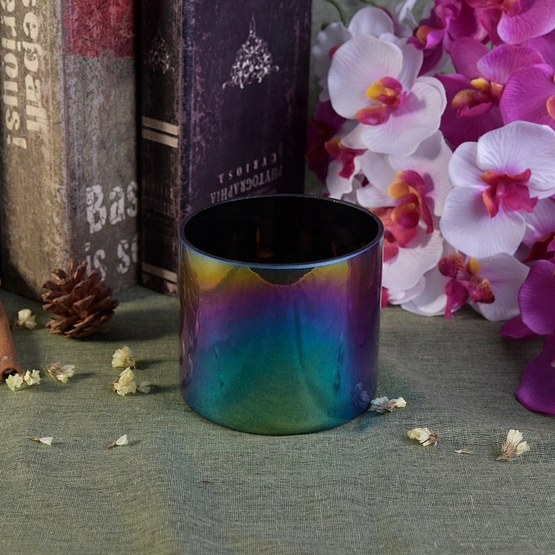 Cylinder electroplated glass candle vessels