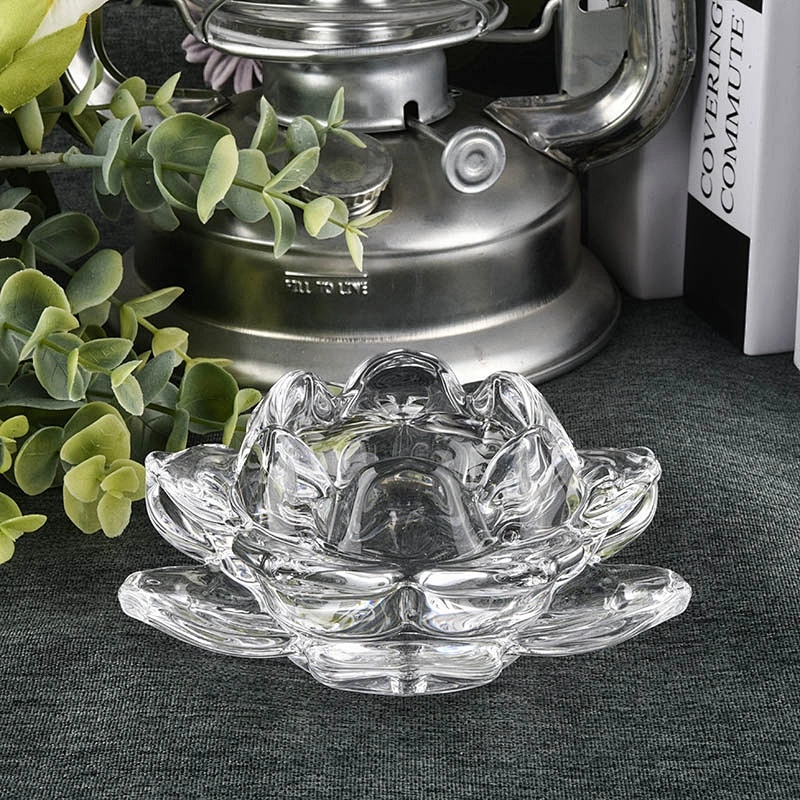 Custom lotus Wholesales luxury tealight crystal glass candle jar