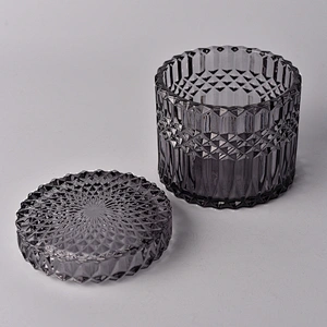 GEO Cut black glass candle jar with lid