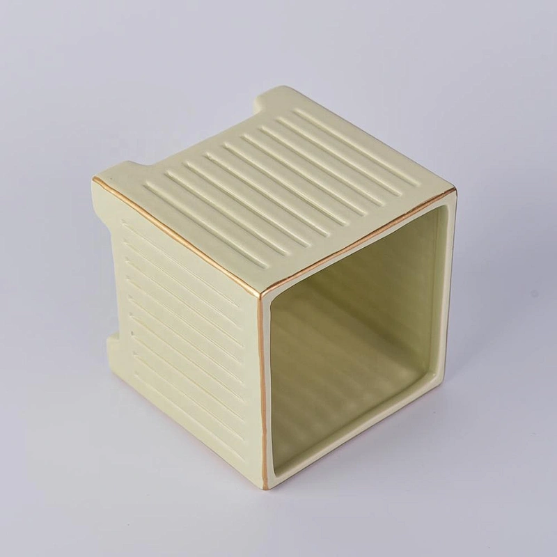 10oz 12oz wholesales customized empty stripes square ceramic candle holder