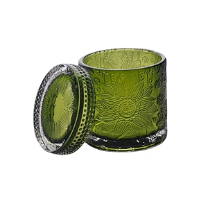 Sunny colored engraving Luxury glass candle jar with box
