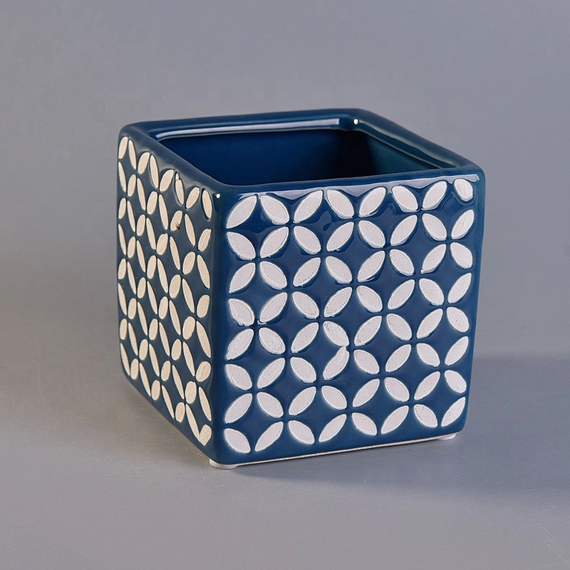 Blue square ceramic candle tin for candle making