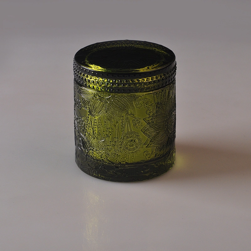 Sunny colored engraving Luxury glass candle jar with box