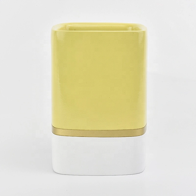 6oz 8oz 10oz Sunny gold square decorative candle ceramic jars