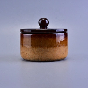 Wholesales chinese brown round ceramic candle container with lid