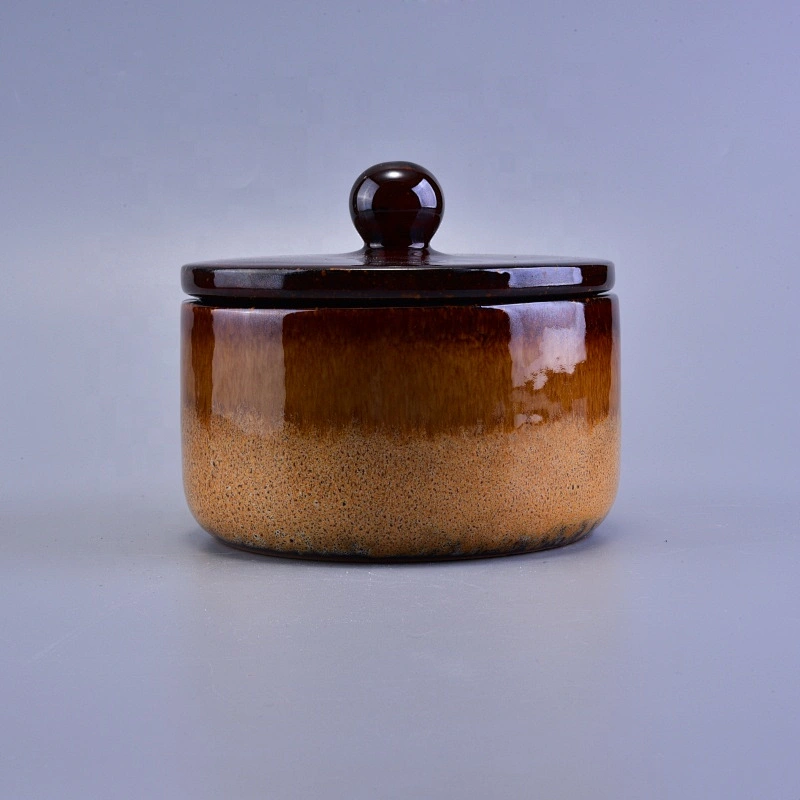 Wholesales chinese brown round ceramic candle container with lid