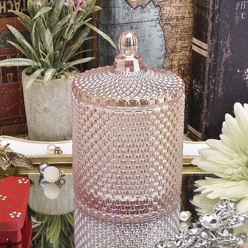 Pink Glass Candle Jar With Lids Wholesale