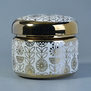 Luxury empty gold porcelain ceramic candle holder with lid