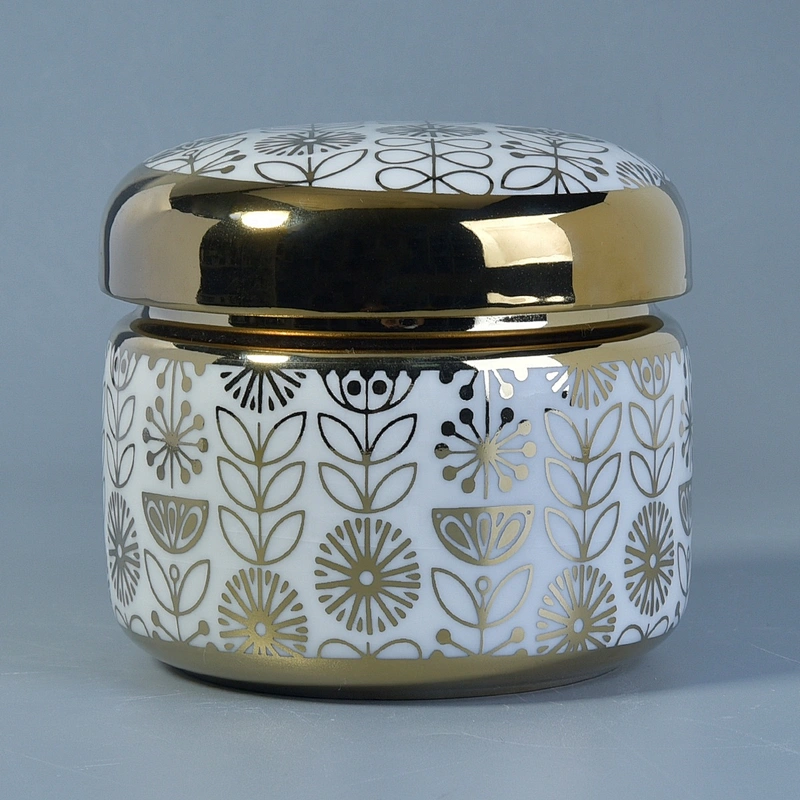 Luxury empty gold porcelain ceramic candle holder with lid