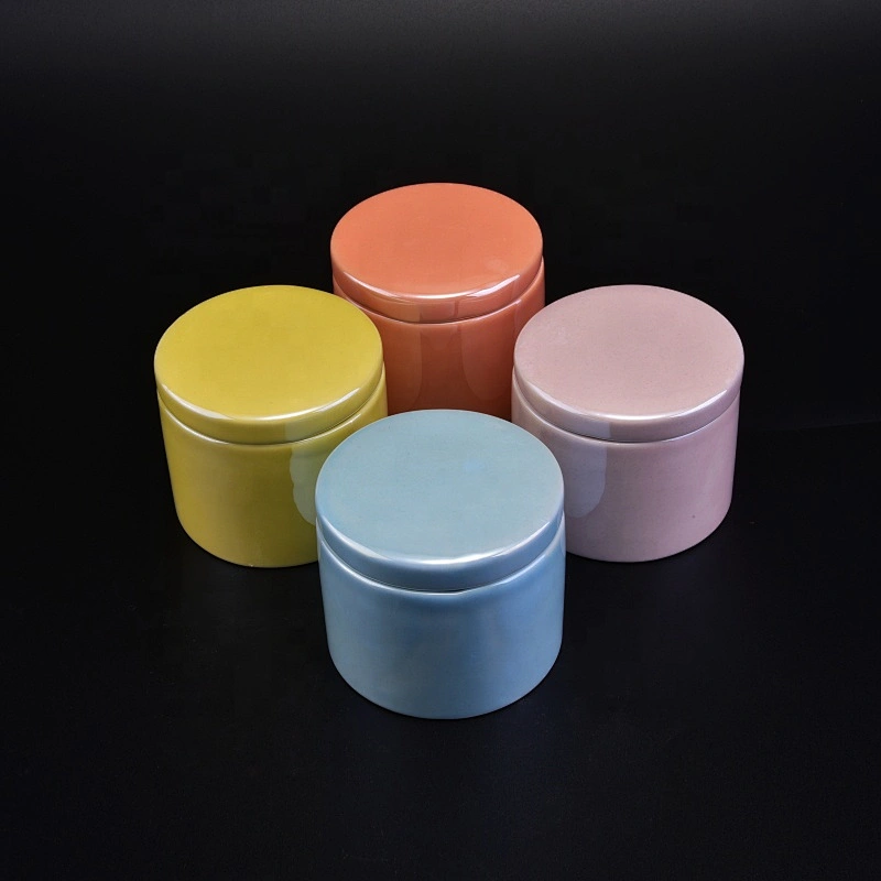 Home decor colored ceramic candle holder for candle making with lid