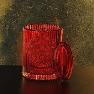 Wholesales stripe crystal lotus glass candle jar with lid 10oz