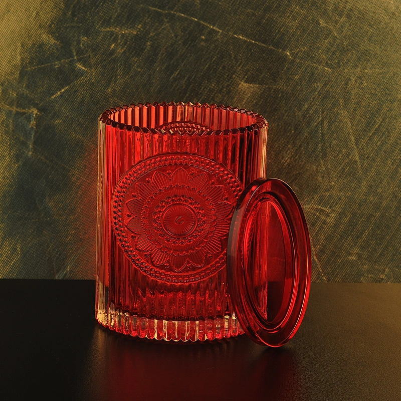 Wholesales stripe crystal lotus glass candle jar with lid 10oz