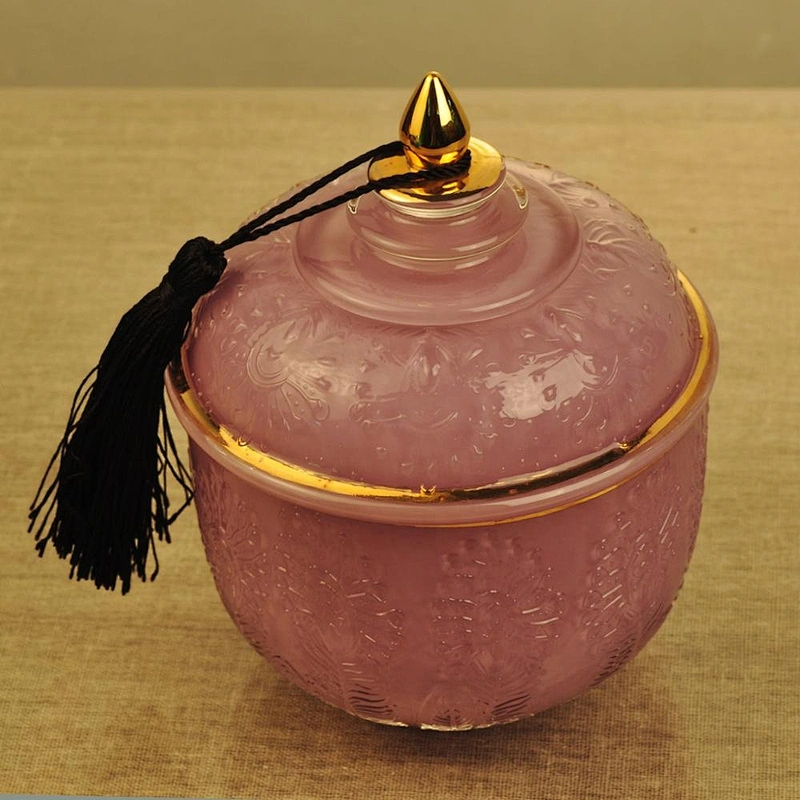 10oz 12oz Wholesales chinese crystal pink tealight glass candle container with lid