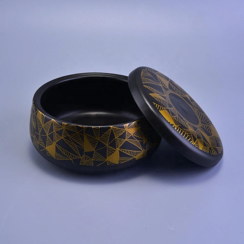 Luxury black tealight candle ceramic container with cover 10oz 12oz 14oz