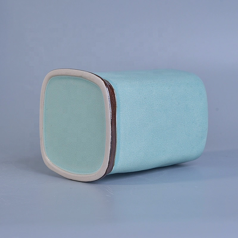 8oz 10oz 20oz Sunny square blue candle ceramic holders supplier