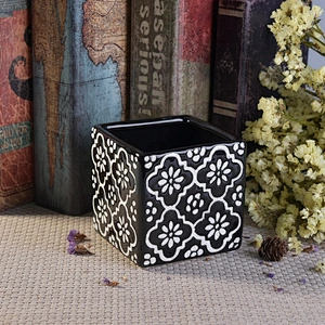 Home Decorative Square Black Ceramic Candle Vessel Empty
