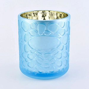 Custom blue matte empty decorative glass candle jars 8 oz