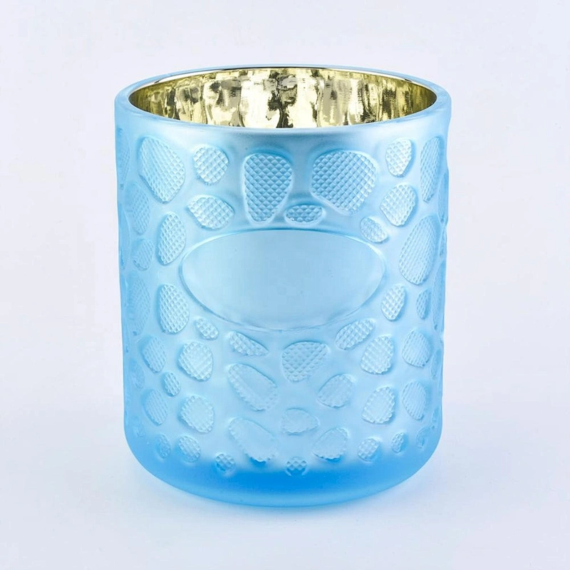 Custom blue matte empty decorative glass candle jars 8 oz
