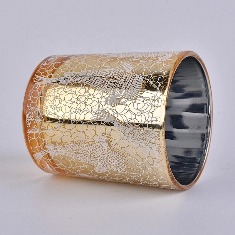10oz Sunny new design gold luxury electroplated glass candle jars home decor