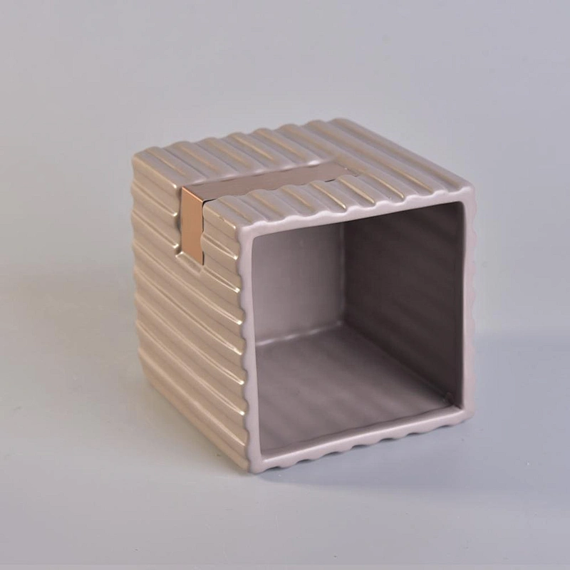 Wholesales Customized grey square ceramic jars candle 10oz
