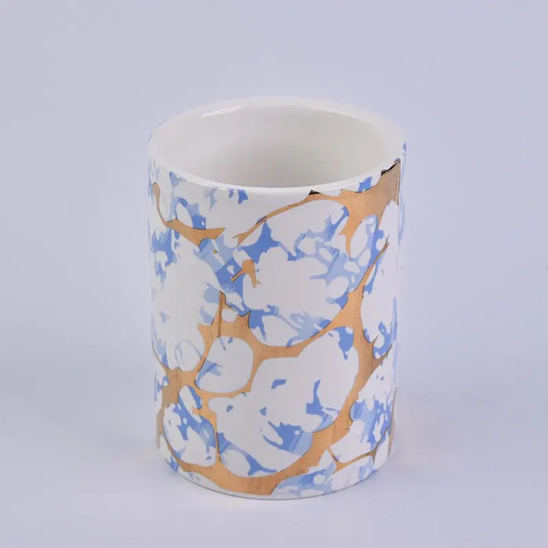 Gold And Marble Pattern Ceramic Candle Vessel Wholesale