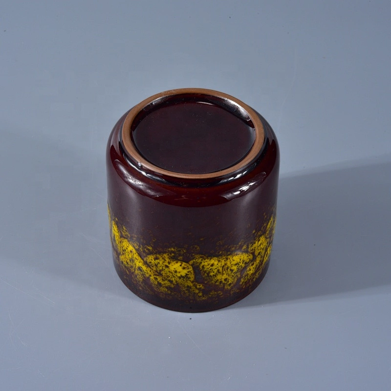 Wholesales brown custom ceramic candle vessel with lid home decoration