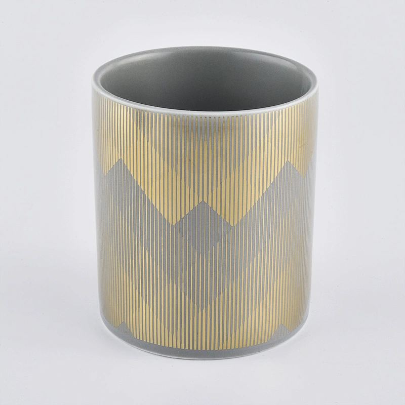 Matte Grey Ceramic Candle Jar With Custom Gold Printing