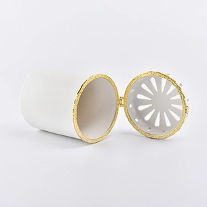 Gold outline white ceramic candlestick candle holder for home decor scented candle
