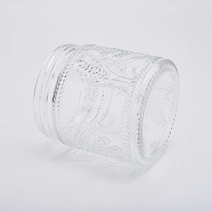 20oz wholesales embossed pattern transparent glass candle jars home decorations candle containers