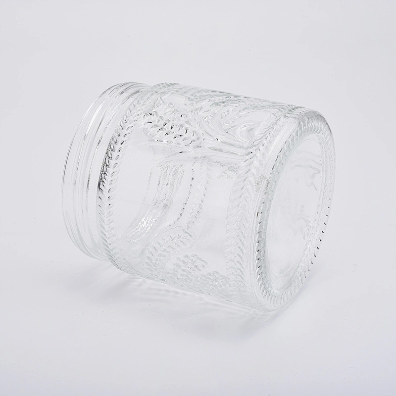 20oz wholesales embossed pattern transparent glass candle jars home decorations candle containers
