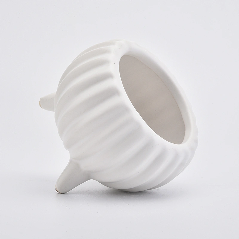 8oz Glaze White Pumpkin Shape Ceramic Jar Ceramic Candle Vessel with Stand