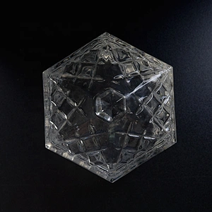 Customized luxury Hexagon tealight empty candle glass holder with lids