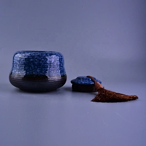 Wholesales round blue porcelain candle ceramic holders with lid