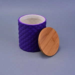 Handmade geo cut ceramic candle holder with wood lid