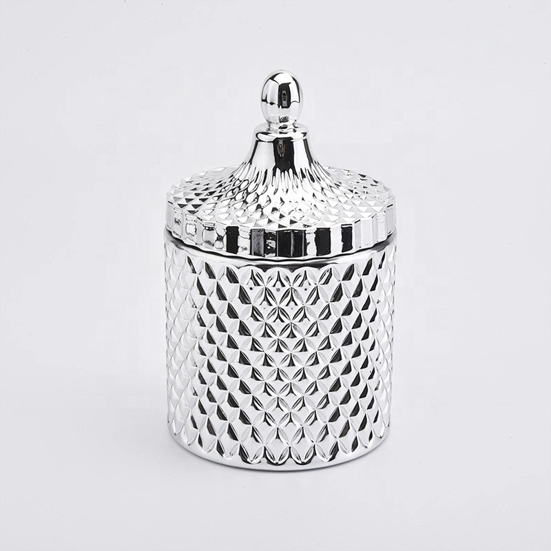 Silver Electroplated Glass Candle Jar With Lids