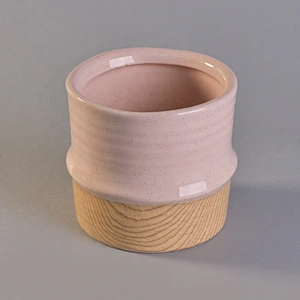 Wholesales pink ceramic candle tumbler jars with wood