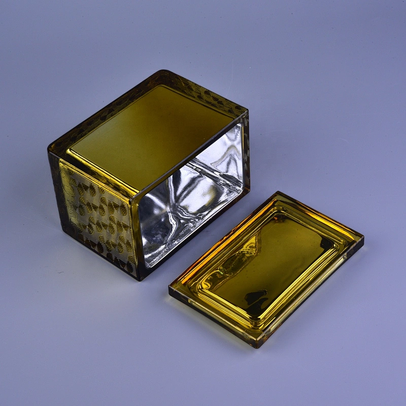 Sunny gold square Glass Candle holder with lid home decoration