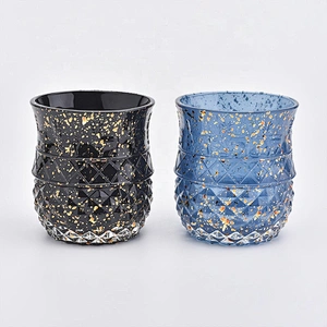 Wholesales Blue embossed decorative glass candle holder